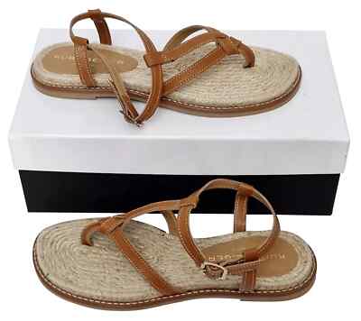 Kurt Geiger Ovee hellbraune flache Damen-Riemchensandalen Leder-Obermaterial Sommer UVP 89 £
