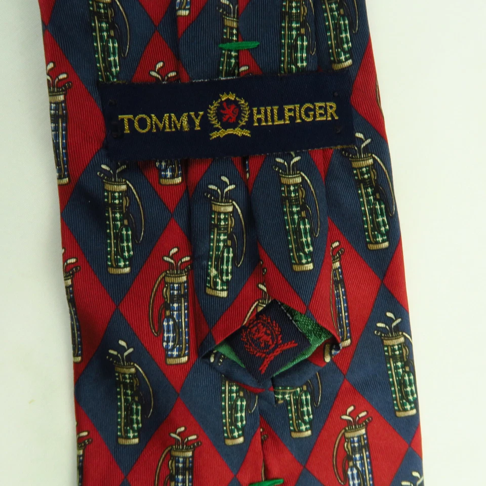 Tommy Hilfiger Mens Neck Tie Golfer Golf Clubs Harlequin Blue Red 56"x3.75" Bag - Image 3 of 4