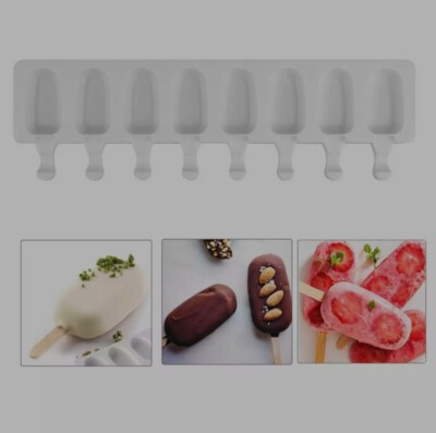 8Cavity Cell Silicone Ice Cream Popsicle Maker Frozen Ice Lolly Pop  Brand New