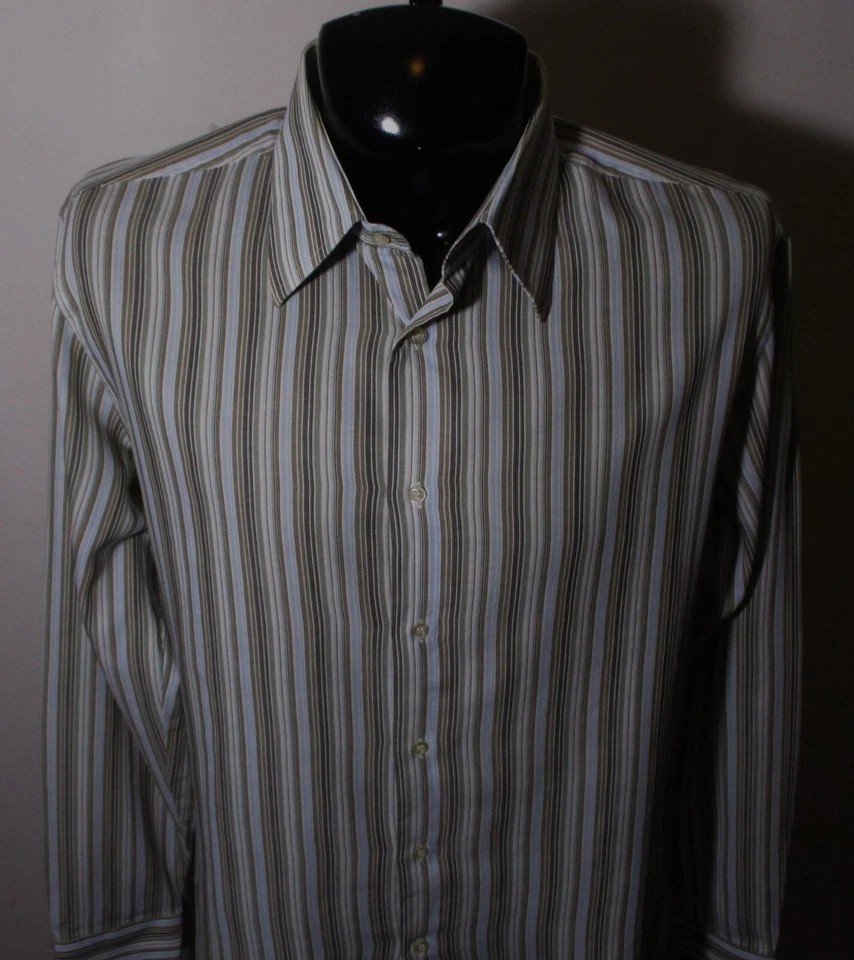 Camisa Manga Larga "Hecha en Italia" DE BENETTON Azul Taupe Talla L/XL Foto 2 de 4