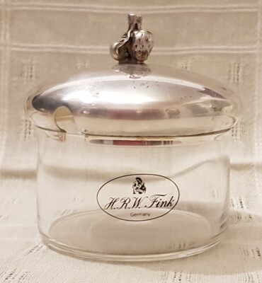 H.R.W. Fink Glas Deckeldose/Konfitürendose mit versilberte Deckel, Ø 9,5 x 10 cm
