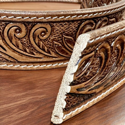 Women's Western Leather Belt, Floral Embossed Cowgirl Hand Tooled Belt 1-1/2" - Picture 8 of 86