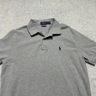Polo Ralph Lauren Shirt Mens Large Gray Classic Fit Rugby Navy