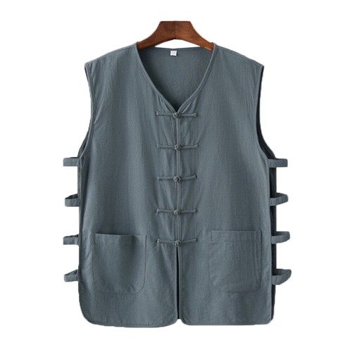 Men Fashion Chinese Kung Fu Tang Suit Vest Tai Chi Cotton Linen Costume Tank T 、 - Picture 6 of 29