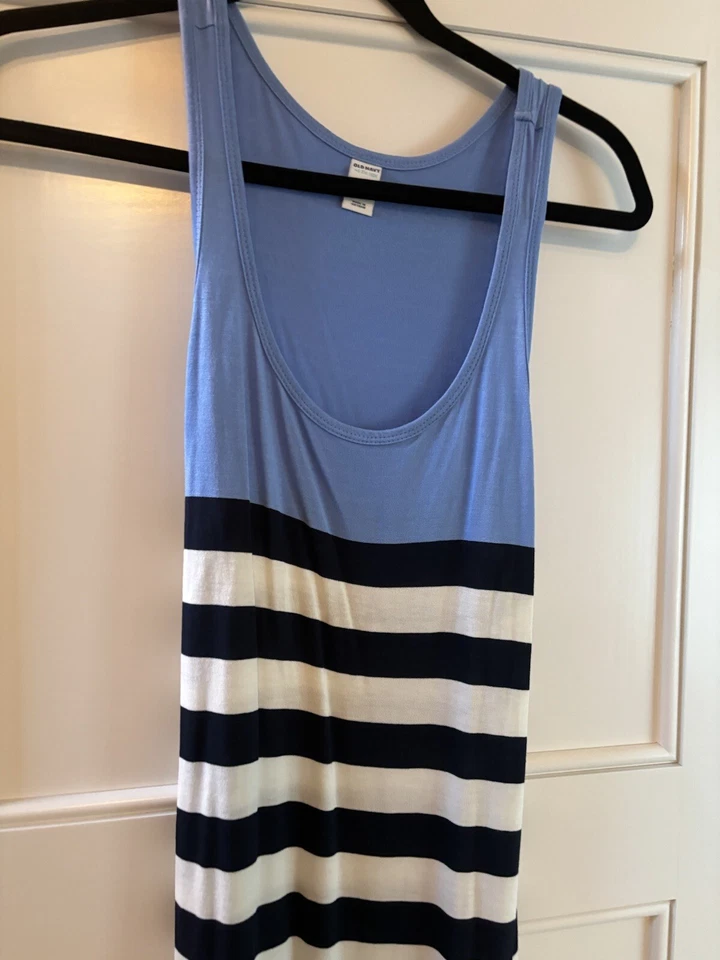 Maxi Vestido Para Mujer Antiguo Azul Marino Pequeño Azul Marino Rayas Sin Mangas Largo Completo Foto 2 de 4
