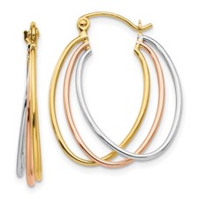14K Tri-color Gold Hoop Earrings 1.61g L-12mm, W-4mm Gift for Mother
