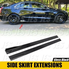 For Cadillac ATS Sedan Coupe Glossy Black Side Skirt Rocker Panel Extension