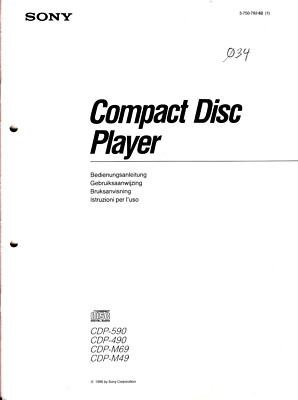 Sony CDP-590 490 M69 M49 BDA gut Gebrauchsanweisung D NL Swe I manual