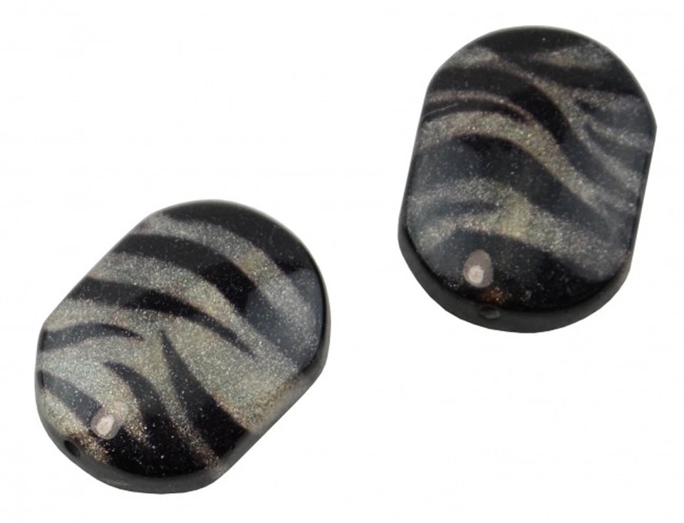 8 Black Silver Stripe Resin Beads Zebra Animal Metallic Style Print DIY Bracelet - Image 2 of 2