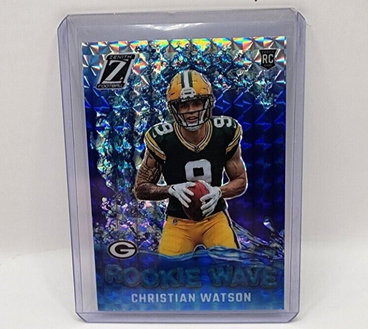 2022 Zenith Football Christian Watson Rookie Wave Blue Prizm SP RW-CW