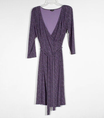 talbots purple dress Talbots Purple and Black Geometric Print Knit Wrap Dress Sz M