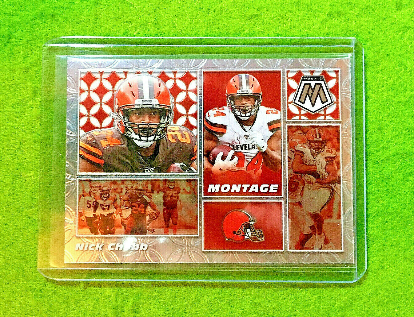 NICK CHUBB SILVER CHROME CARD JERSEY #24 BROWNS SP 2020 Mosaic MONTAGE INSERT M8