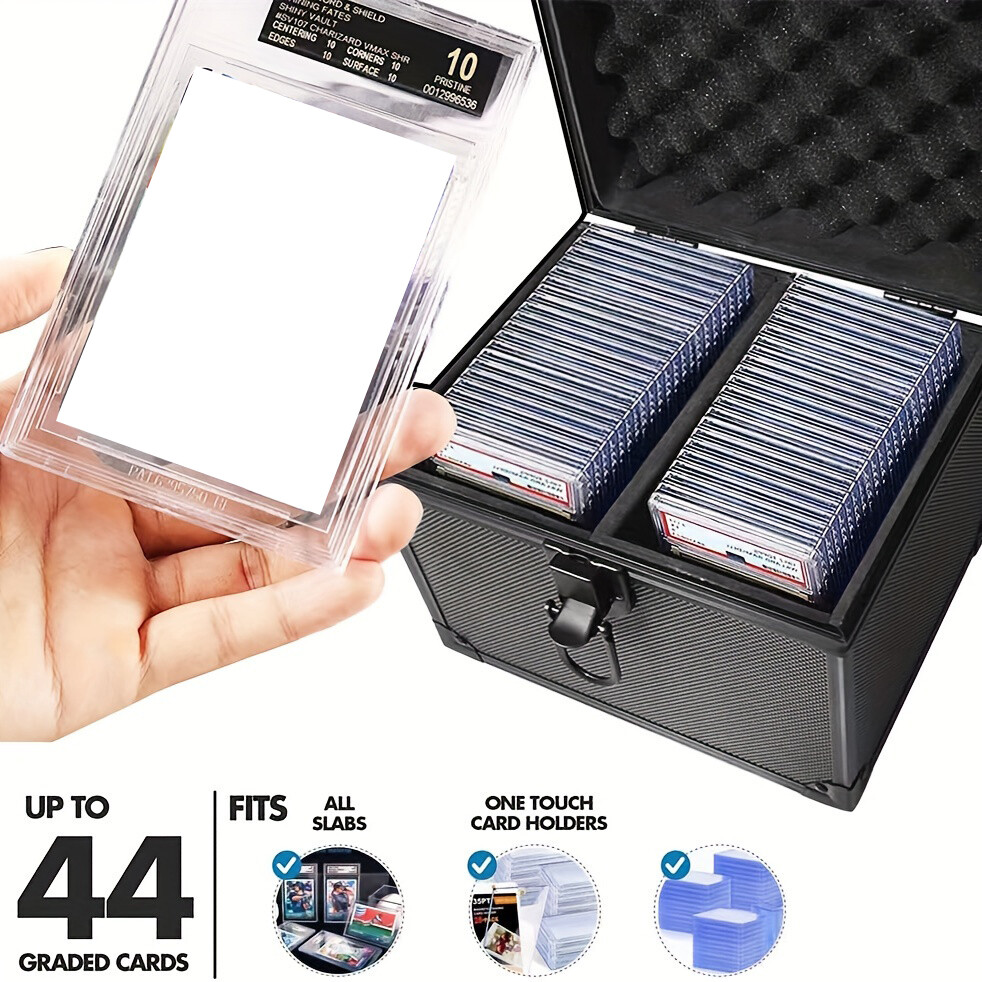 graded trading card case Miyukyee 50 Pack Holder,Graded Card Slab Baseball Card Sleeves Card Holder 35 PT Hard Plastic Card Protectors with Label Position for YuGiOh, MTG Games and Sport Cards resistant window Black 24 in. x 31