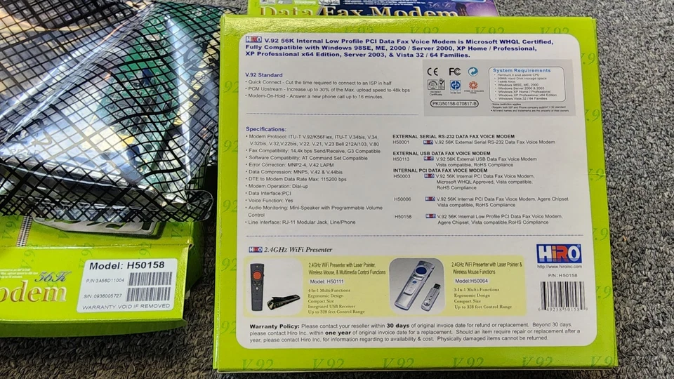 HiRO H50158 V92 V.92 56K Internal Data Fax Dial Up Internet Modem Low Profile PC - Image 2 of 4