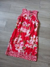 Roman Red Floral Sheer Tunic Dress Shift Holiday Beach Party Boho Retro UK8