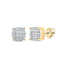 Sale 10kt Yellow Gold Round Diamond Cluster Earrings 1/12 Cttw