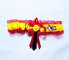 Red Organza Wedding/Prom Garter Toss, Red/Black Ribbons, Yellow Flower, 19-22"