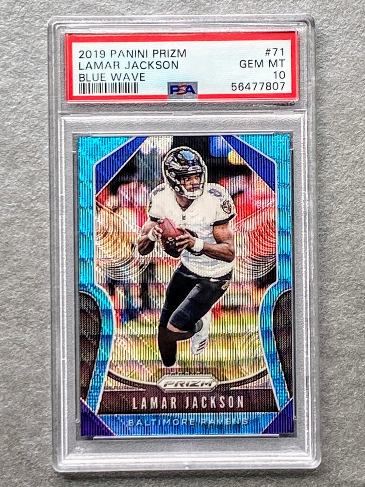 2019 Panini PRIZM BLUE WAVE LAMAR JACKSON #71 PSA 10 GM #'d 023/199, 2nd Year! view 2