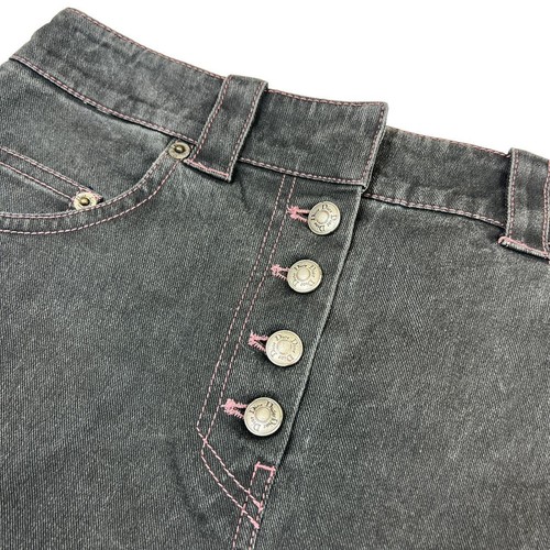 Christian Dior by John Galliano Spring 2003 Gray Denim Midi Skirt w/ Pink Stitch - Picture 3 of 5