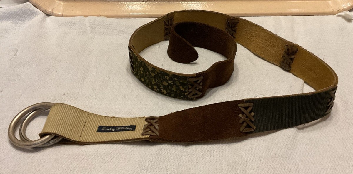 Lucky Brand Leather Corduroy Patchwork Y2K Boho Hippie Belt  display picture 2