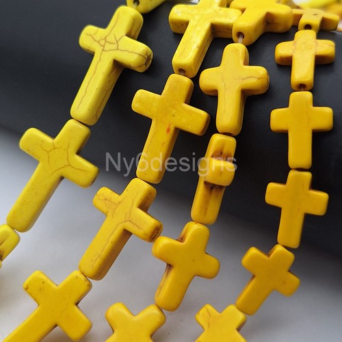 Yellow Cross Bead Turquoise Howlite Magnesite Cross Loose Beads 15" Wholesales - Picture 6 of 6