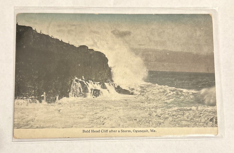 1913 postcard view of bald head cliff after a storm and Ogunquit, Maine
