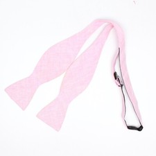 Mens Adjustable Bowtie Bow Tie Solid Pink Linen Woven Hourglass 14.5"-20"