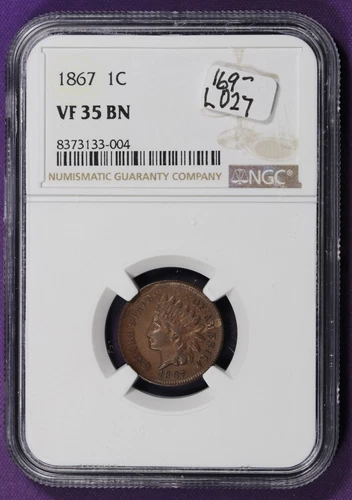 1867 Indian Head Cent.  In NGC Holder.  VF 35 BN.  L027
