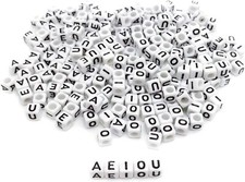 Amaney 250Pcs Vowel Letter Beads a E I O U 6 6Mm White Cube Acrylic Letter Beads