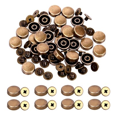 32Pcs Screw Back Rivets Set Bronze Metal Flat Head Purse Feet Handbag Feet Na...