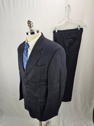 Paul Dione men's Blue Stripped Wool Suit 40R 34x30 - Picture 3 of 7