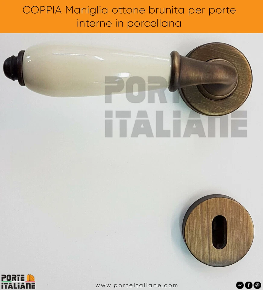 FIP PORTE ITALIANE Coppia De Poignées En Laiton Poli Brunies Pour Portes Intérieures En Porcelaine