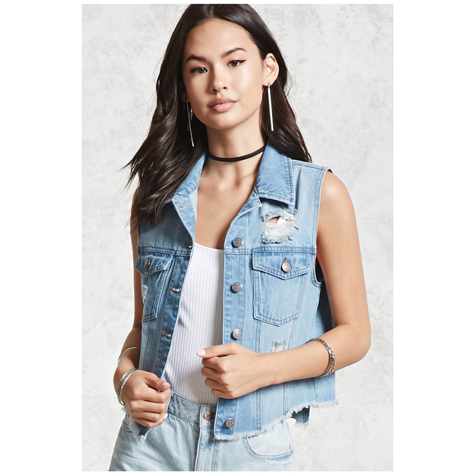 NWOT Raw Hem Distressed Denim Vest fits XS-S or 2