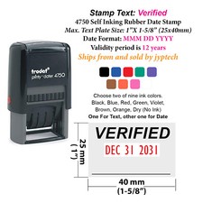 Verified w. Line - Trodat 4750 Self Inking Date Stamp 1 X 1-5/8