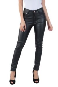 Ladies faux Leather mid rise Trousers Pants Slim Skinny fit Black Sizes UK 6-14 