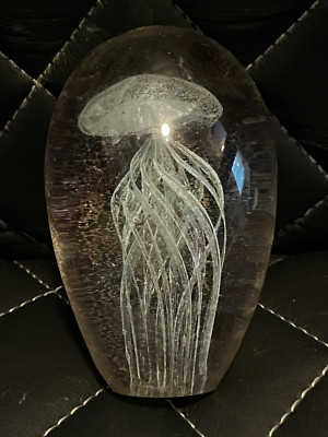 Art Glass Jellyfish Paperweight Blue Glow-in-the-Dark Hand Blown ...