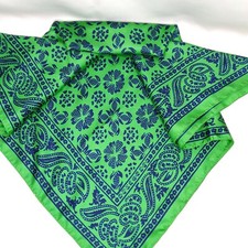Vintage Silk Scarf Floral Paisley Calcutta by Wesley Simpson Green Blue