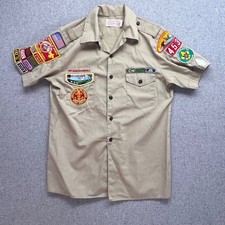 VINTAGE Boy Scouts of America Shirt Adult Large Beige US Made 1980's Patches
