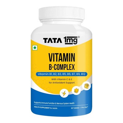 Tata 1mg Vitamin B Komplex Kapseln mit, B1, B2, B3, B5, B6, Biotin (60er Pack)