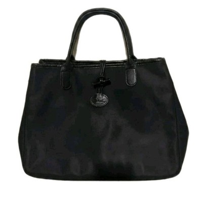 Vintage Longchamp Roseau Black Canvas & Leather Tote Bag - Made in France