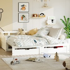 Schlafsofa  90 × 200cm Tagesbett Gästebett Massivholzbett mit 2 Schubladen Weiß