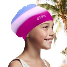 KIDVERSE Badekappe M&auml;dchen lange Haare Wasserdichte Schwimmhaube f&uuml;r Kinder