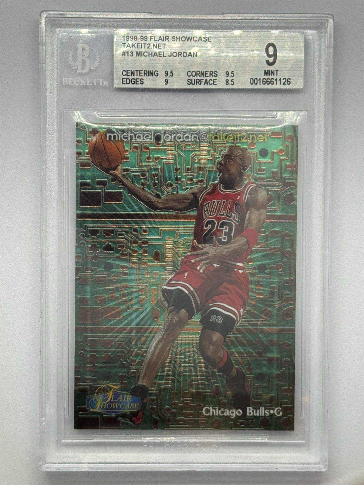 Michael Jordan #13 Basketball Cards 1998 Flair Showcase TAKEIT2.Net trading card — raw and PSA graded price guide