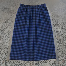 Pendleton Virgin Wool Blue Black Plaid Skirt Sz 10 USA Vintage 70s 80s Flawed