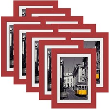 eletecpro 5x7 Picture Frames Set of 10 - Wall/Tabletop, Red, 4x6 Mat Included