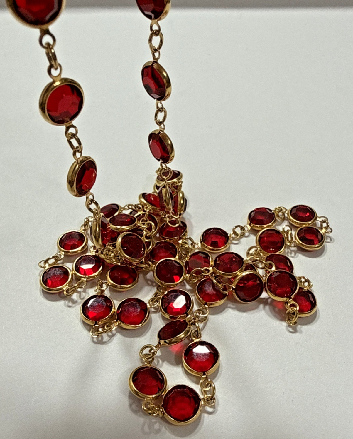 Crystal Bezel Set Necklace Ruby Red Crystals Gold… - image 9