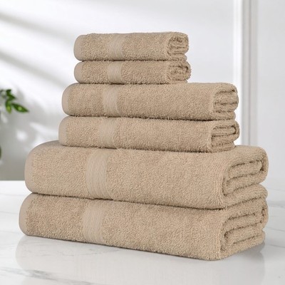 Miami 100% Cotton Chevron Border Lightweight Quick Drying 6 Piece Towel Set