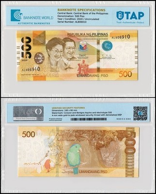 Philippines 500 Piso, 2020, P-227a.1, UNC, TAP Authenticated | eBay