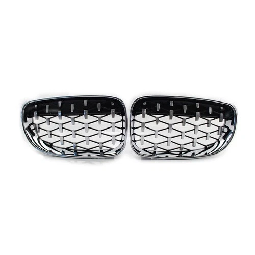 For BMW E81 E82 E87 E88 ABS 2Pcs Chrome+Black Diamond Style Front Bumper Grille - Picture 15 of 18