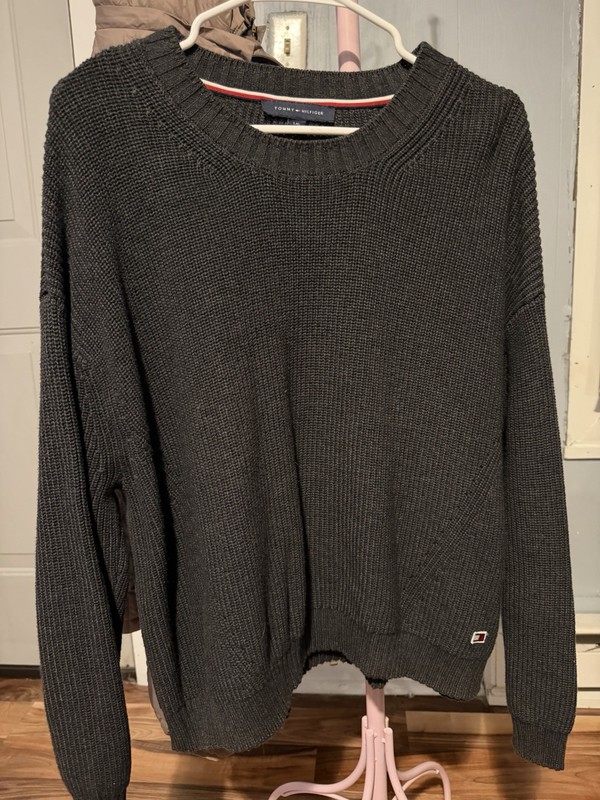 Tommy Hilfiger Mens Gray Solid Knit Crew Neck Logo Pullover Sweater L/G